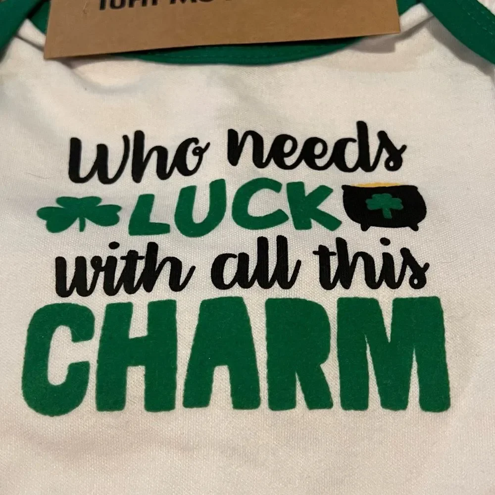 St. Patricks Day Who Needs Luck With All This Charm Baby 4pc Size 0-3mo NWT 🏷